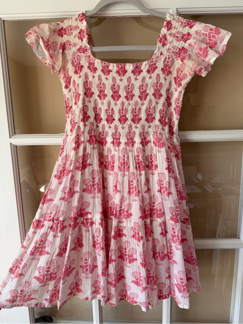 Lilbelle Charlotte Lil Smocked Mini Dress White and Pink Block Print